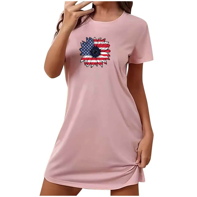 Birdeem Chemises de Nuit pour Femmes Chemise de Nuit Courte Surdimensionnée pour Femmes Robe Imprimée à Col Rond et Manches Courtes