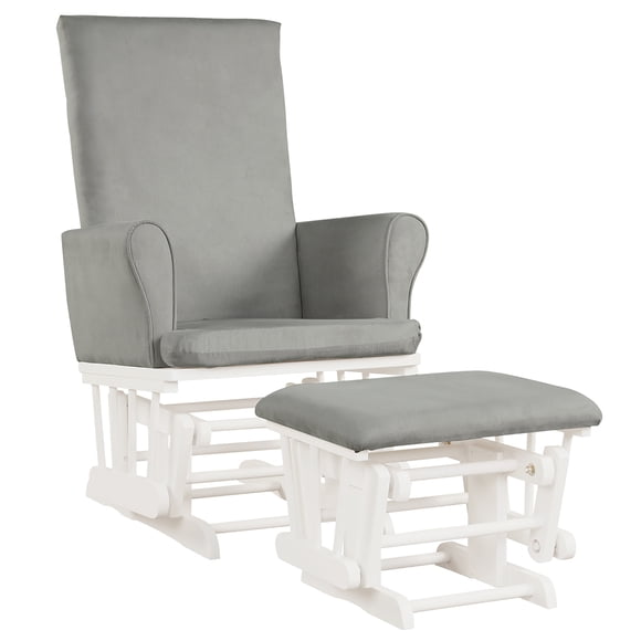 Costway Fauteuil Berçant Relax pour Chambre de Bébé, Fauteuil à Bascule à Glissière et Pouf avec Coussin, Gris