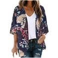 thumbnail image 2 of TIMIFIS Womens Floral Chiffon Kimono Cardigans Loose Beach Cover Up Half Sleeve Tops-Navy-3-XXXXLFall, 2 of 7