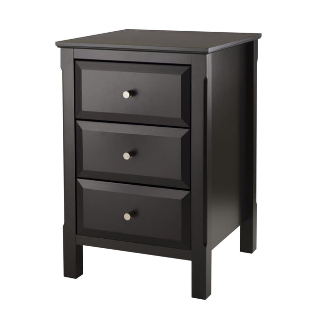 20315 Timmy Table d'Appoint en Bois composite Noir avec Trois Tiroirs et Boutons Argentés, Mesurant 15.75 Pouces L x 16.6 Pouces P x 23.6 Pouces H, Idéale comme Table de Chevet de Chambre Ou Table d'Appoint de Salon avec Dessus Plat pour Lampes Ou Essentiels.