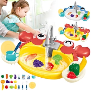 CNKOO Pretend Play Toddlers 1-3 Jouets d'évier de cuisine Kid Jouer à l'évier avec l'eau de course Pretend Jouer à la cuisine Évier avec motif mignon Rôle Évier Jouets de jeu Cadeau d'enfant