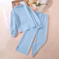 thumbnail image 4 of EGNMCR Long Sleeve Turndown Collar Set Children's Solid Color Long Sleeve Turn-Down Collar Button-Up Top With Elastic Waist And Pockets And Pants Set Girl polyester set, 4 of 8