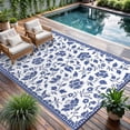 thumbnail image 2 of Garvee 6'x9' Outdoor Rug Waterproof Floral Camping Carpet, Reversible Plastic Straw Rug Outdoor Rug for Patio RV Balcony Backyard, Dark Blue, 2 of 6