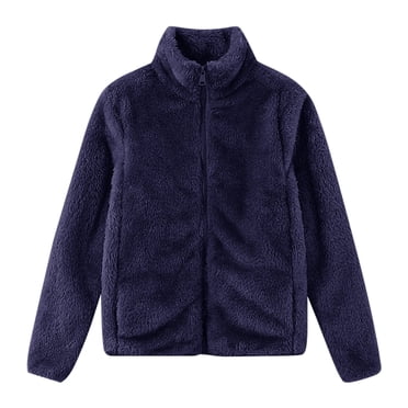 lcziwo Deals of the Day Womens Polar Fleece Lined Sherpa Coats Full Zip up Stand Collar Jacket Solid Color Winter Warm Long Sleeve Thick Sweatshirt with Pocket 2024 Navy,M