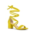 thumbnail image 1 of BLISSFUL STEP Women's Open Toe Lace up Sandals Mid Block Heels Sandals Yellow 10.5, 1 of 7