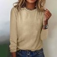 thumbnail image 2 of IROINID Deals T-Shirt à Manches Longues en Polyester pour Femmes Confortable Col Rond Uni T-Shirt Ample Blouse Tops, Kaki, 2 of 4