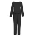 thumbnail image 4 of TIMIFIS Two Piece Sets for Women Fall Cotton Linen Outfits Casual Crew Neck Solid Long Sleeve Shirts Set Long Pants Suits with Pockets - Spring/Summer, 4 of 6
