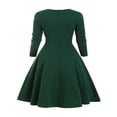 thumbnail image 2 of Women‘s Spring Autumn Patchwork Dress Long Sleeve Square Neck Plaid Zipper A-Line Dress, 2 of 5