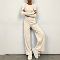 thumbnail image 2 of Timegard Lounge Outfits for Women Long Sleeve Round Neck Solid Color Cropped Tops Elastic Waist Wide Leg Pants Sets, 2 of 6