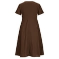 thumbnail image 3 of QUYUON Robe en Lin Femme Été Décontractée Col en V Manches Courtes Chemise Boutonnée Robes Invitée de Mariage Cocktail Fête Robe Trapèze Mini avec Poches Robe de Plage Soleil Style D-3425 Café m, 3 of 8