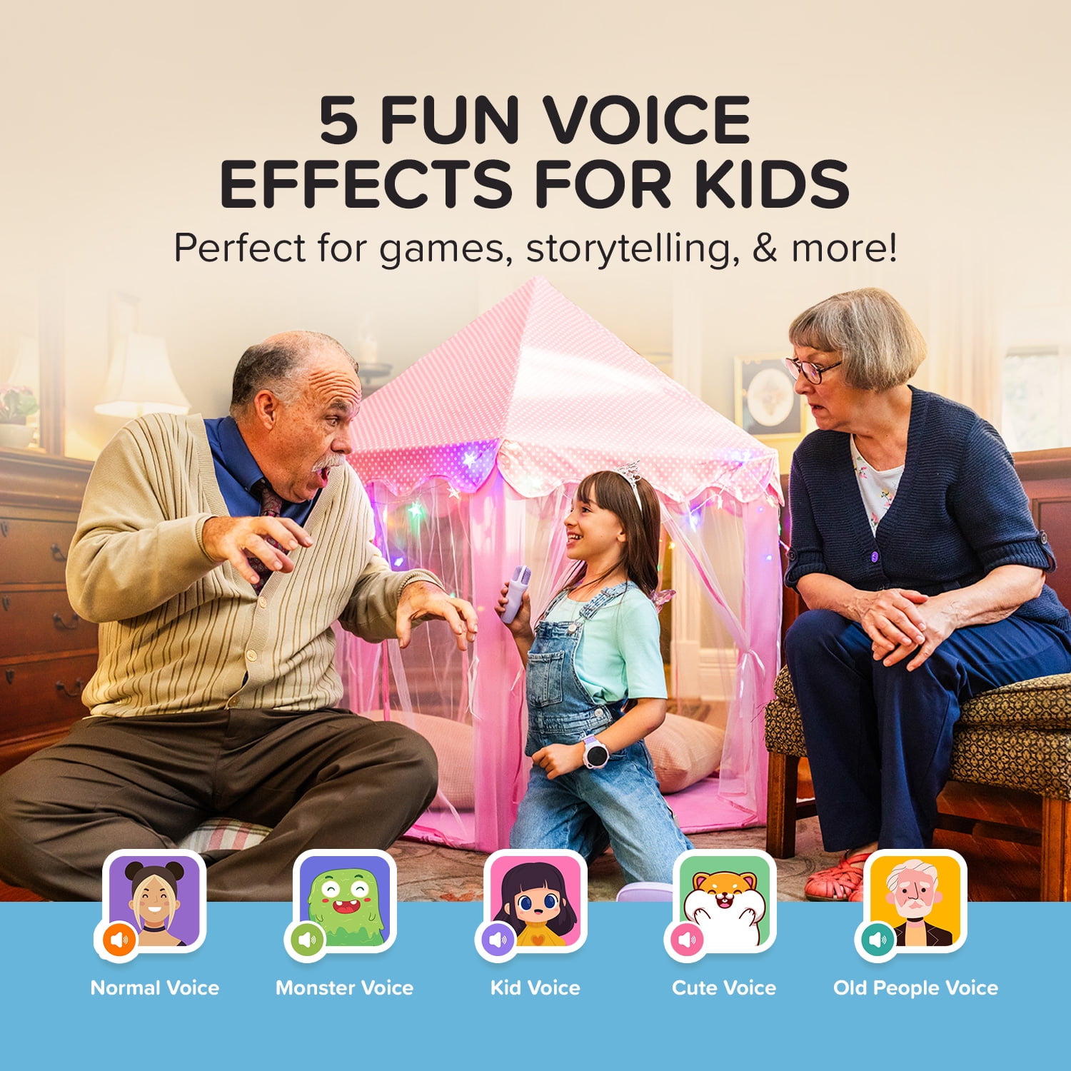 myFirst Voice 2 Kids Karaoke Machine Portable Bluetooth Speaker, Wireless Microphone, 5 Voice Changer (Blue)