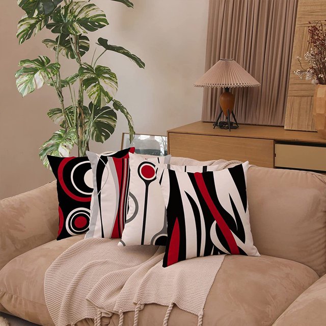 VONKY Red And Black Decorative Cushion Cover Add Of Color To Home Decor Breathable Polyester Stylish W0081-32