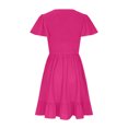 thumbnail image 4 of Penkiiy Robe Courte d'Été pour Femme, Col Rond, Décontractée, Smockée, Manches Bouffantes, Mignonne, avec Poches, 2TG, Rose Vif, 4 of 5