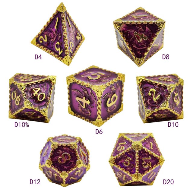 7Pcs Polyhedral Dice Irregular Big Numbers Board Games Dices Set D4 Purple Golden