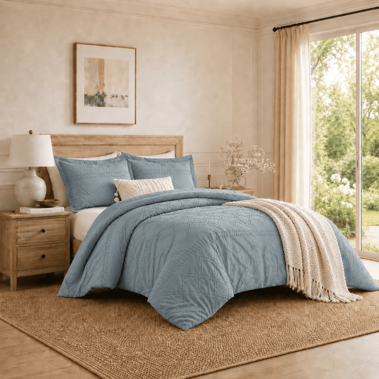 Swift Home Diamond Textured Soft Touch Duvet Cover Set, All Season Bedding with Zipper Closure, Includes Pillow Shams, King, Blue