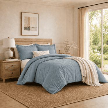 Swift Home Diamond Textured Soft Touch Duvet Cover Set, All Season Bedding with Zipper Closure, Includes Pillow Shams, Twin, Blue