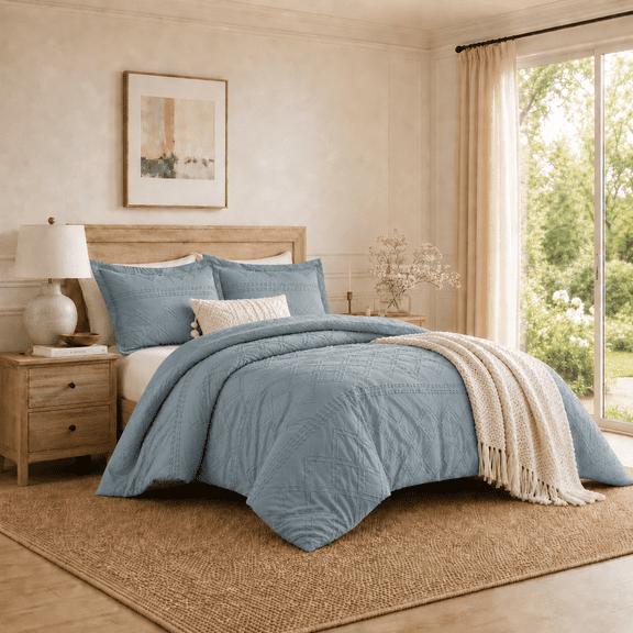 Ensemble de housse de couette à texture douce à motif losange Swift Home, literie toutes saisons avec fermeture éclair, avec taies d’oreiller, simple, bleu