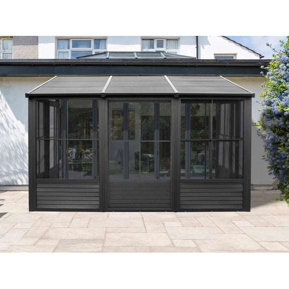 Gazebo Penguin Florence mural avec toit en metal 10 ft. x 12 ft. en Noir