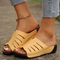 thumbnail image 2 of WRKEKC Sandals for Women Open Toe Elevated Wedge Slides Solid Color Cut Out Design Outdoor Beach Summer Sandals, 2 of 7
