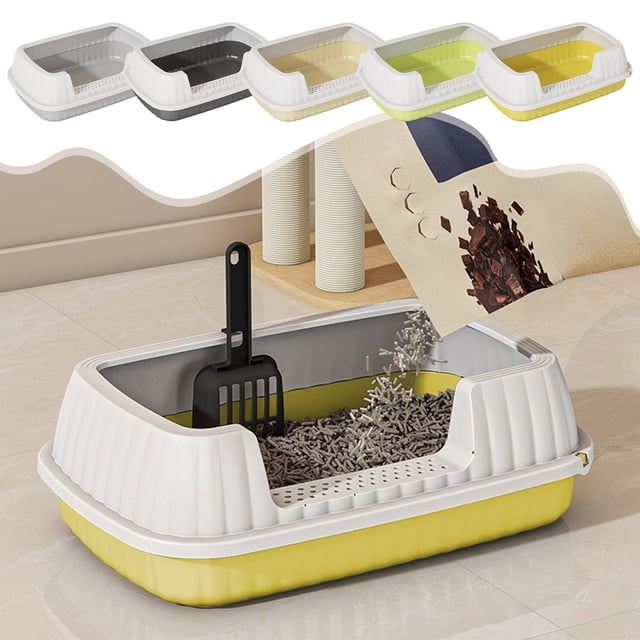 Cat Litter Box, Small Cat Litter Box, Cat Litter Pan, Plastic Litter Box, Cat Toilet, Semi Enclosed Cat Litter Box, Splashs Proof High Bar Cats Litter Box and Shovel Provides Ample Space for Cats