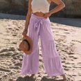 thumbnail image 3 of Mrat Comfy Trousers with Pockets Full Length Pants Ladies Fashion Casual High Waist Elastic Waist Drawstring Straps Solid Color Ruffle Wide Leg Long Pants Wide Leg Pants, 3 of 5