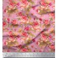 thumbnail image 1 of Soimoi Tissu en Poly Georgette à Carreaux, Imprimé Floral Feuilles et Roses au Mètre 52 Pouces de Large, 1 of 3