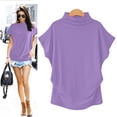 thumbnail image 2 of Blouse Décontractée en Coton à Manches Courtes Col Roulé pour Femmes, T-shirt Grande Taille, 2 of 2