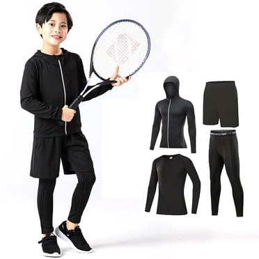 Fgnfyis Boys Compression Set Youth Boys Compression Shirt Athletic Pants Long Sleeve Baseball Undershirt Soccer Sports Base Layer Top & Pants Black 6-7 Years