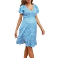 thumbnail image 2 of Drppepioner Robe de Maternité d'Été pour Femmes Grande Taille à Col en V, Ample, Confortable et Décontractée, Bleu Ciel, 2 of 5