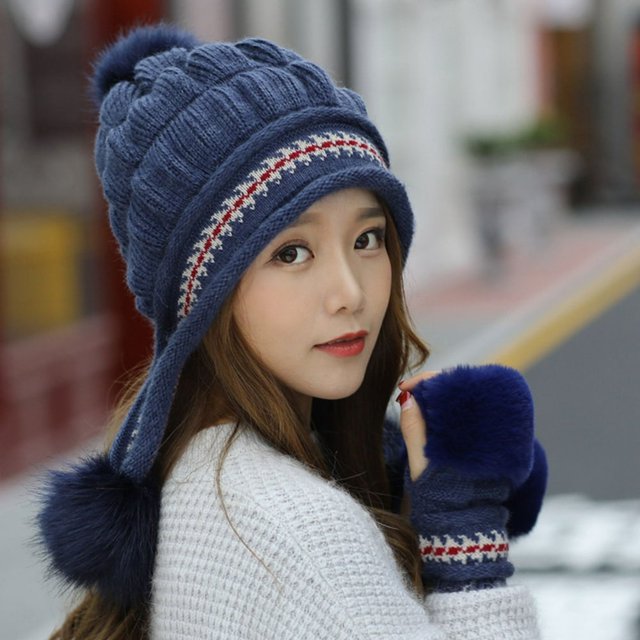 Fashion Hat Winter Woolen Hat Plus Velvet Ear Protection Hat Women Knitted Hat