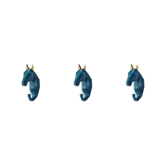 Baohd Résine Éléphant Tête Animal Mur Monté Crochet en Résine Pas Facilement Usé Rétro Bleu (Cheval) 3Set