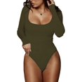 thumbnail image 1 of ORUYROP Women's Square Neck Long Sleeve T-shirt Basic Bodysuit Jumpsuits, 1 of 4