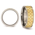 thumbnail image 4 of Mens Titanium 8mm Yellow Plated Checkered Wedding Band Ring, 4 of 4