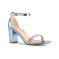 thumbnail image 1 of BLISSFUL STEP Women's Solid Color Rhinestone Ankle Strap Block Heels Sandals, 1 of 7