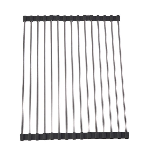 Dish Drying Rack 14.5" x 11.4", Over Sink Roll Up Large Dish Drainers Rack, Multipurpose Foldable Kitchen Sink Rack Mat Stainless Steel with Silicone Rims for Dishes, Cups, Fruits Vegetables