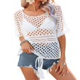 thumbnail image 3 of Tenue de Plage d'Été Ample pour Femmes, Cache-Maillot à Manches Courtes, Col Ras du Cou, Ajourée, à Lacets, 3 of 7