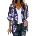 thumbnail image 2 of TIMIFIS Women Chiffon Printed Cardigan Kimono Robe Tops Beach Bikini Cover up Blouse-Dark Blue-XLFall, 2 of 5