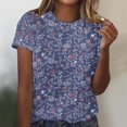 thumbnail image 3 of Scyoekwg Hauts pour Femmes Tendance Décontracté Col Rond T-Shirt Régulier Été Léger Imprimé Floral Graphique Tee Manches Courtes T-Shirts Confortables Blouses Amples Confortables (Marine,TTG), 3 of 4