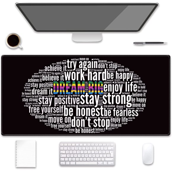 Large Extended Gaming Mouse Pad (31.5x15.7 inch, 3 mm Thick) with Non-Slip Rubber Base, XXL Mouse Keyboard Water-Resistant Desk Mat, for Gaming Office Home Computer Laptop, Positive Words