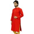 thumbnail image 4 of Atasi Chemise Longue Rouge à Col de Bande en Dupion pour Hommes Vêtements Ethniques-TTTG, 4 of 7