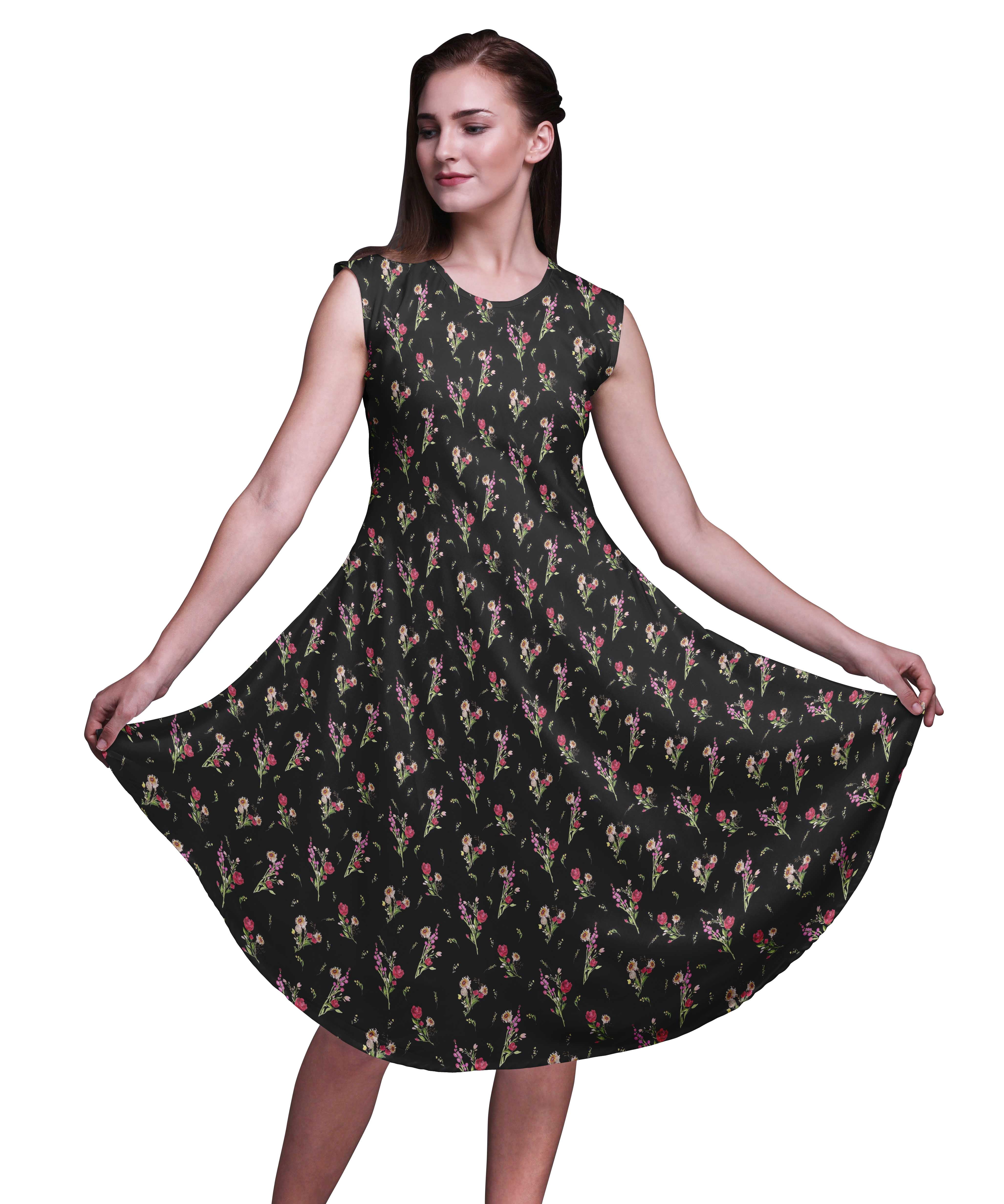 Bimba Robe d'Été Droite Sans Manches pour Femmes à Imprimé de Trèfles Noirs et de Fleurs, Longueur Genou - X-Grand