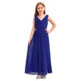 thumbnail image 3 of TTAO Robe en Chiffon Sans Manches Col en V Perles Mariage Demoiselle d'Honneur Soirée Bal Formel Bleu Royal 16, 3 of 7