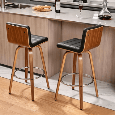 2 Pack 28" Vintage Counter Bar Stools, 360° Swivel Wood PU Leather Bar Chairs with Back and Foot Ring, Counter Stools for Home Kitchen Pub Coffee Shop