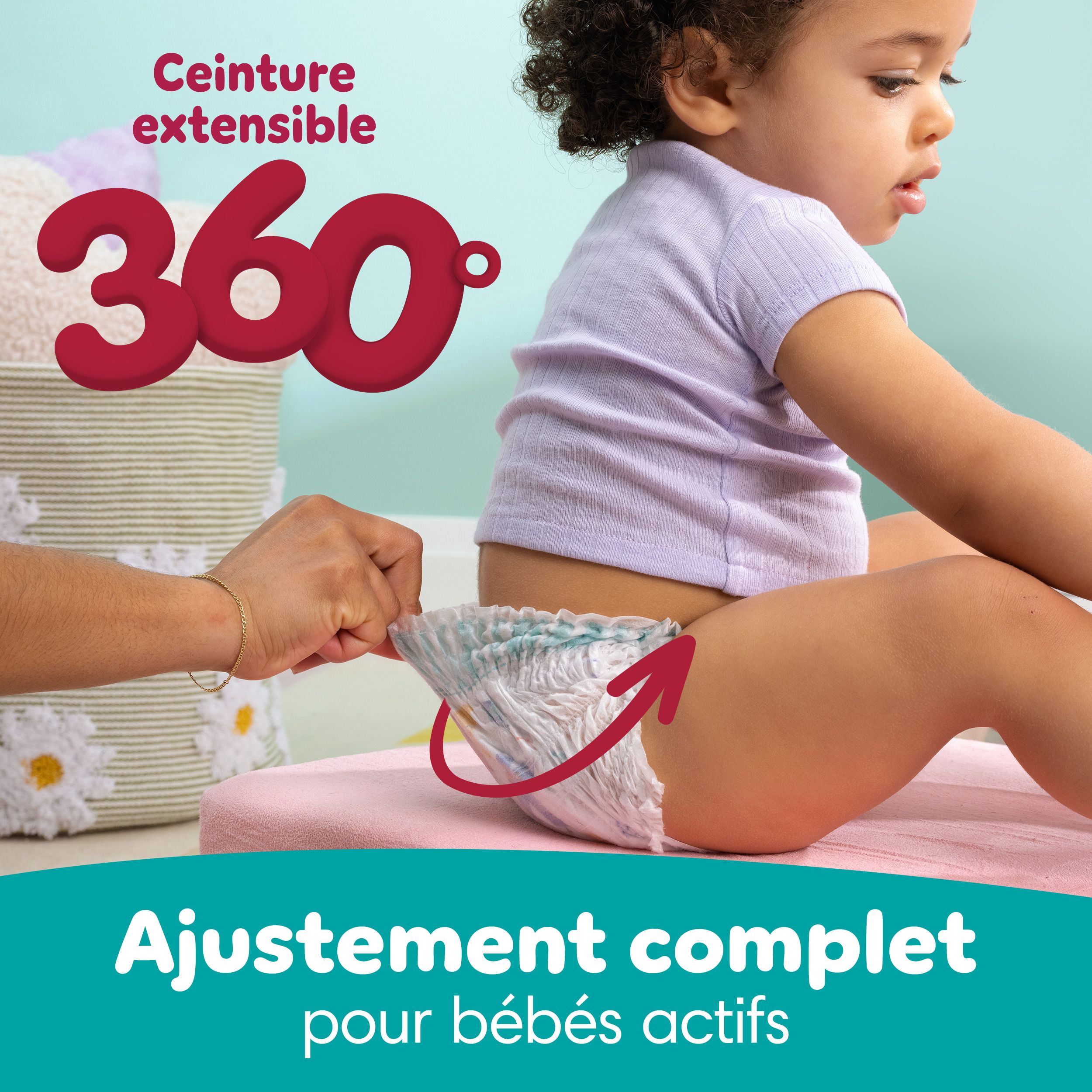 Couches Pampers Cruisers 360°, ajustement jusqu’à 100 % sans fuites, conçues pour les bébés actifs, couche à enfiler, rabats rapides conçus pour faciliter les changements, taille 4, 21 unités