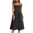 thumbnail image 1 of Gspmoly Robes pour Femmes Grande Taille, Mode pour Femmes Couleur Unie Style Dopamine Bretelle d'Épaule Bretelles Ajustables Robe à Poches Robe à Bretelles Col Rond Robes de Travail pour Femmes Aubaines, 1 of 6