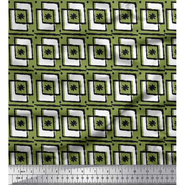 Soimoi Poly Georgette Fabric Square & Floral Block Fabric Prints by Yard 42 Inch Wide