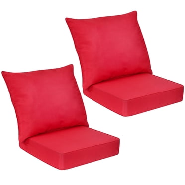 Gymax 2PCS Deep Seat Chair Cushion Pads Set Indoor/Outdoor w/ Rope Belts Red