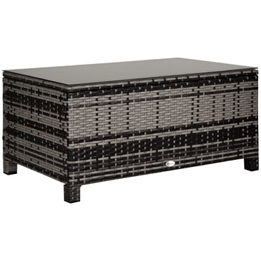 Outsunny Table Basse en Rotin pour Patio, Table d'Appoint Tressée à la Main, Gris Mélangé