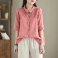 thumbnail image 3 of QIPOPIQ Oversized Women Button Down Shirt Lightweight Square Textured Long Sleeve Blouse Drop Shoulder Tunic Tops Clearance, 3 of 8
