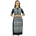 thumbnail image 1 of Phagun Kurta Droite Noire de Designer pour Femme, Manches 3/4, Kurti Décontractée Imprimée-26, 1 of 7